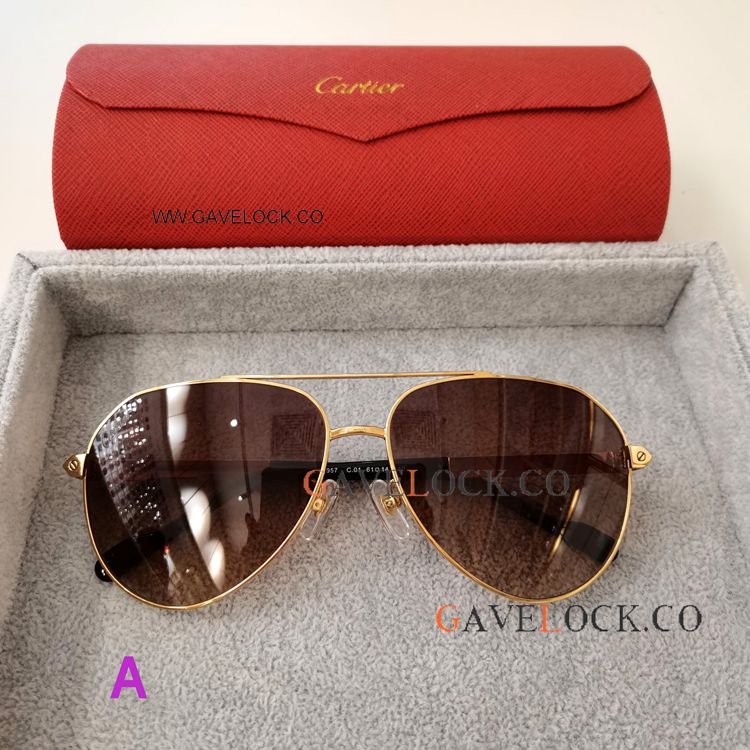 Best Quality Cartier CA0957 Sunglasses Gold Double Bridge-Frame